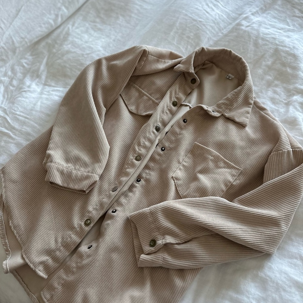 Beige Corduroy Button-Up Shirt